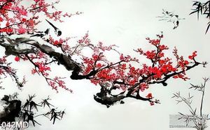 Tranh 3d cành đào đỏ khoe sắc
