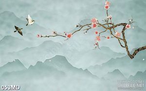 Tranh cành đào trên những ngọn núi in canvas