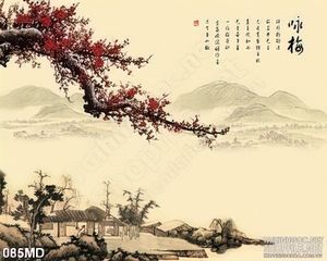 Tranh cành đào vươn dài bên vách núi in canvas