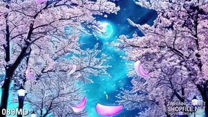 Tranh in uv rừng hoa đào trong đêm