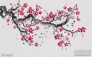 Tranh cành đào khoe sắc hồng in canvas