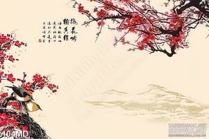 Tranh psd cành hoa anh đào đón xuân sang