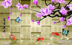 Tranh cành đào trên mặt hồ in canvas