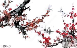 Tranh psd cành đào trang trí tường