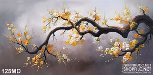 Tranh cành mai vàng phủ đầy sương mờ in canvas