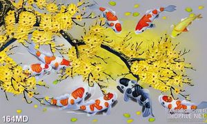 Tranh đàn cá koi dưới cành mai vàng in canvas