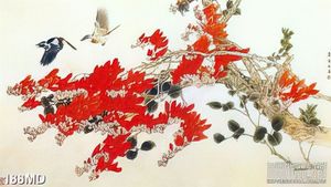 Tranh cành đào khoe sắc đỏ rực đón xuân 3d
