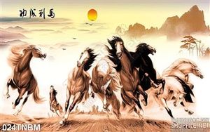 Tranh Bát Mã Psd thư pháp