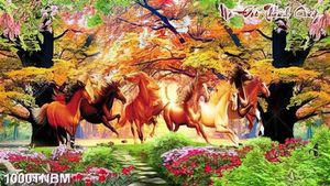 Tranh trang trí phòng khách mã đáo thành công in kính chất lượng cao