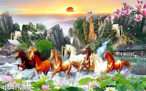 Tranh hoa mộc lan bên đàn ngựa file gốc