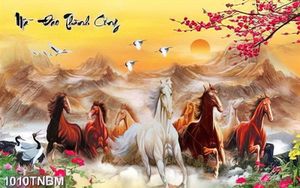 Tranh sơn dầu decor mã đáo thành công file PSD