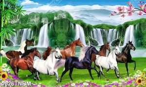 Tranh đàn ngựa bên thác nước đẹp nhất