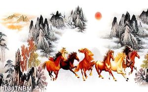 Tranh kim tiền sơn dầu bát mã nghệ thuật