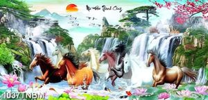 Tranh bát mã vượt thác nghệ thuật decor phòng khách