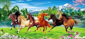 Tranh phong thủy bát mã và cành đào đỏ đẹp nhất