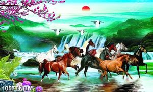 Tranh đàn ngựa bên thác nước file gốc