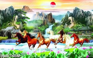 Tranh sơn thủy bát mã in uv file gốc