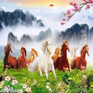 Tranh bát mã và hoa bên sườn núi chất lượng cao