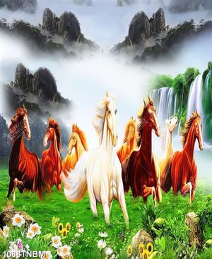 Tranh tranh ngựa phong thủy mã đáo thành công in kính