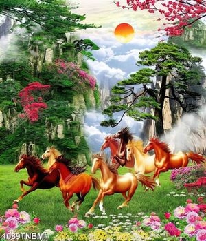 Tranh tranh bát mã bên mây núi nghệ thuật