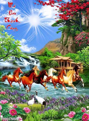 Tranh phong thủy mã đáo thành công file gốc in kính