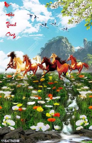 Tranh đàn ngựa trên vườn hoa đẹp nhất