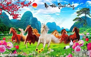 Tranh Ngựa mùa xuân psd