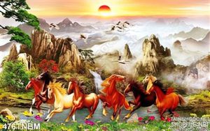 Tranh phong thủy đàn ngựa vượt sông