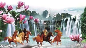 Tranh ngựa và thác nước