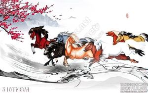 Tranh Ngựa  dán tường khổ lớn thư pháp