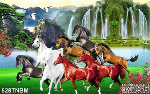 Tranh sơn dầu Bát Mã trên đồng cỏ