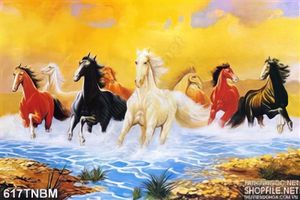 Tranh sơn dầu vẽ 8 con ngựa