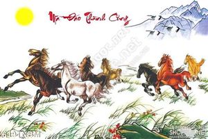 Tranh vẽ thư pháp Bát Mã trên đồng cỏ