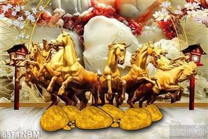Tranh tượng Bát Mã bằng vàng trang trí