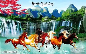Tranh Bát Mã vượt thác treo tết