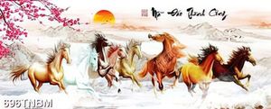 Tranh cành đào bát mã đẹp treo tường phòng khách