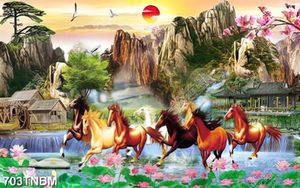 Tranh bát mã trên hồ sen file PSD