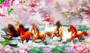 Tranh bát mã trên nền hoa giả ngọc file gốc