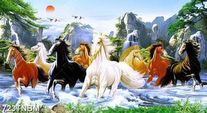Tranh bát mã bên thác nước đẹp nhất