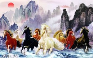 Tranh sơn dầu bát mã bên những ngọn núi hùng vĩ