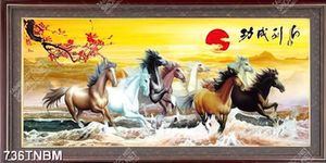 Tranh thư pháp bát mã sơn dầu nghệ thuật gắn tường đẹp nhất