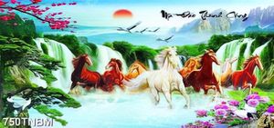 Tranh bát mã bên thác nước chất lượng cao in uv