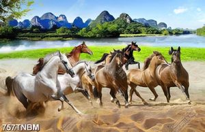 Tranh bát mã truy phong bên sông nước trang trí phòng khác đẹp nhất