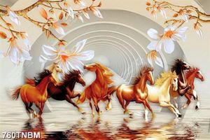 Tranh bát mã trên mặt nước đẹp in uv