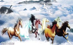 Tranh bát mã trên đỉnh núi phủ mây trắng đẹp nhất file PSD