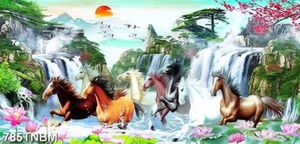 Tranh bát mã sơn thủy đẹp nhất in uv