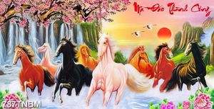 Tranh sơn dầu cành đào mã đáo thành công file PSD