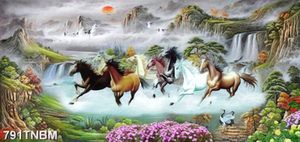 Tranh sơn dầu bát mã sơn thủy nghệ thuật in kính