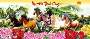 Tranh sơn dầu mã đáo thành công trang trí phòng khách in uv