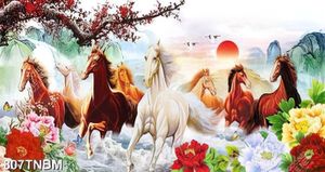 Tranh bát mã truy phong dưới ánh mặt trời nghệ thuật in kính